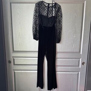 Black Sheer Polka Dot Long Sleeve  Jumpsuit